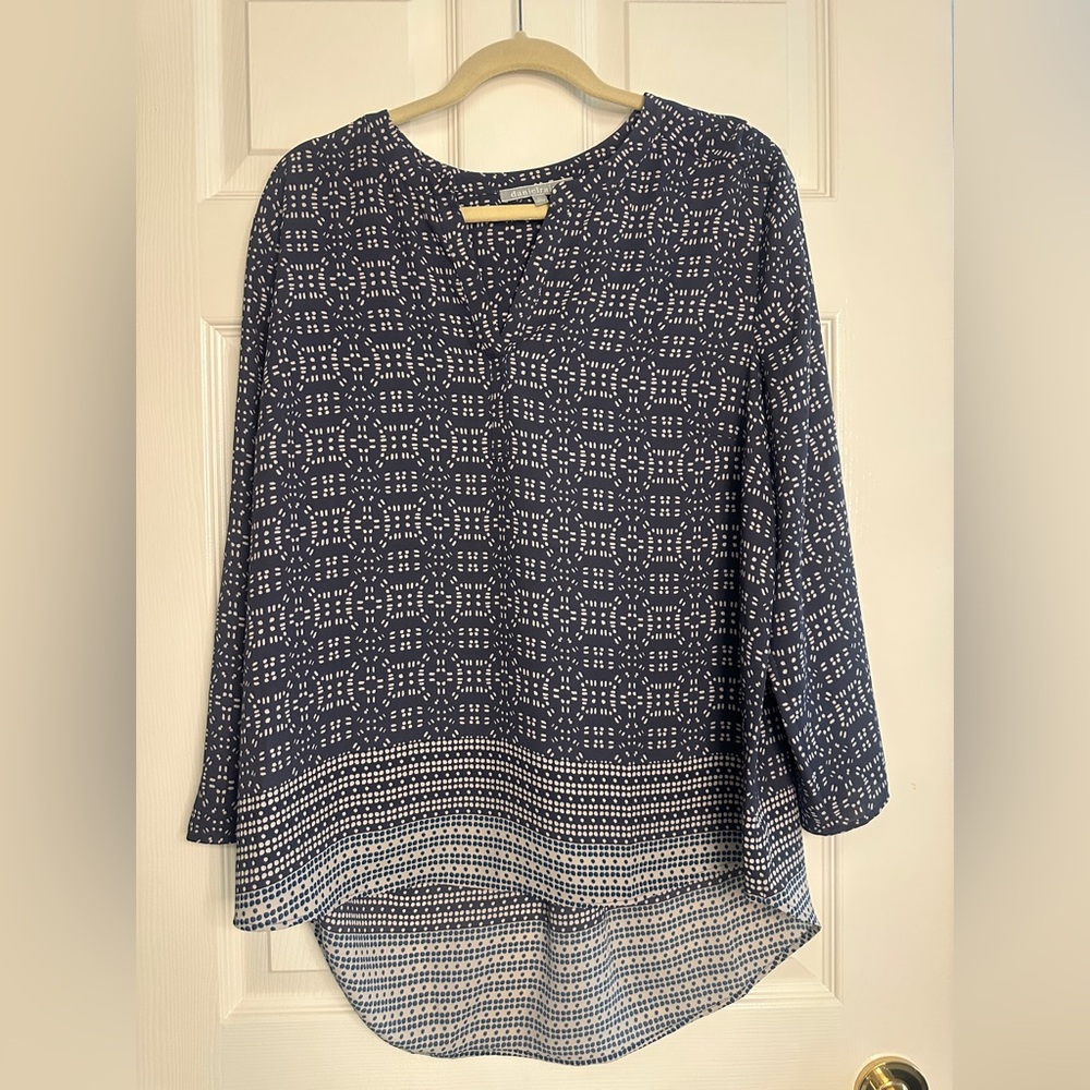 Daniel Rainn Navy and White Printed Long Sleeve Tunic